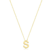 (S) Stylish 9ct Carat Yellow Gold Ladies Letter / Initial Pendant and Chain - 41.9cm