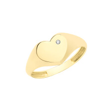 (S) 9ct Carat Yellow Gold Men/Ladies Heart Signet & Sovereign Ring with Cubic Zirconia/CZ