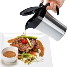 Double Insulated Gravy Boat, Stainless Steel Gravy Sauce Jug with Lid, Ideal Gravy Warmer Pitcher 750ML