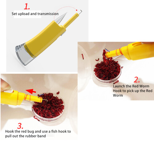 (White) Red Worm Automatic Bait Feeder with Light for Fishing 2