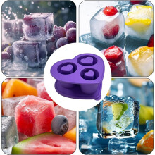 Heart Shaped Silicone Ice Cube Tray with Lid 3 Grid Large Ice Mold for 20-40 oz Tumblers Whiskey Coffee(Purple)