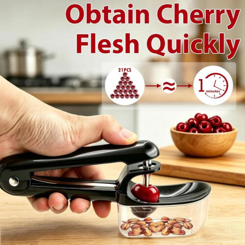 Cherry Pitter 2-Pack, Black/Clear, with Collection Container, Safety Lock, Non-Slip Handle, Dishwasher Safe 1