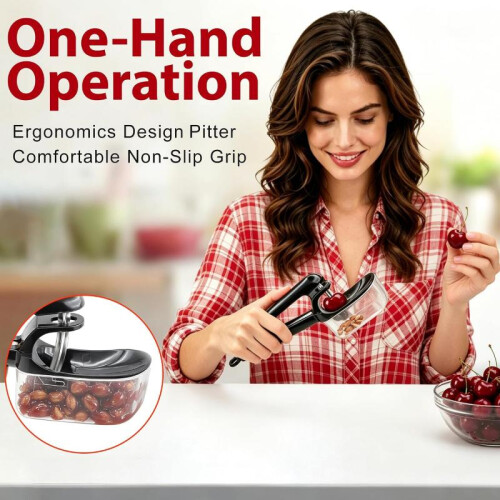 Cherry Pitter 2-Pack, Black/Clear, with Collection Container, Safety Lock, Non-Slip Handle, Dishwasher Safe 2