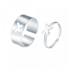 Set van 1 paar bijpassende ringen met vlindermotief, open manchet ringen, verlovings- en trouwringen, sieraden