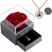Collar Rosa Eterna con Corazón "Te Amo" Proyección en 100 Idiomas, Regalos de Cumpleaños para Novia Esposa Mamá Abuela, Flor Rosa Etern