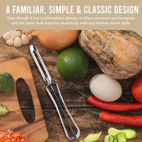 SINBINTA Vegetable and Fruit Peeler 2-Pack 17x1.5cm Silver with Brush Rustproof Dishwasher Safe Ergonomic Handle 2