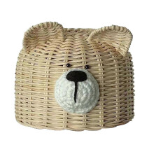 (Beige) Abajur em Rattan Forma de Urso 17cm com Corda para Suspensão para Decoração