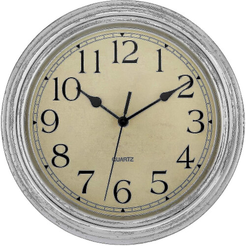 (silver) Relógio de Parede Quartzo 12 Polegadas (30 cm) Estilo Vintage para Sala de Estar, Quarto, Escritório