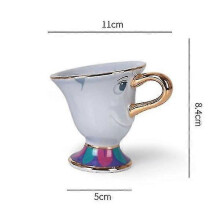 (One Blue Single Cup) Bule de Porcelana Pintado à Mão Tema A Bela e a Fera para Decoração