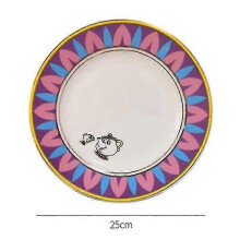 (Dessert Plate 25cm) Bule de Porcelana Pintado à Mão Tema A Bela e a Fera para Decoração