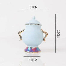 (Blue Sugar Bowl) Bule de Porcelana Pintado à Mão Tema A Bela e a Fera para Decoração
