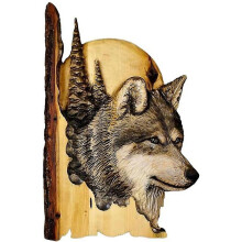 (Wolf) Wooden Animal Carved Airplane Wall Decor Modern Minimalist Hanging Ornament for Home