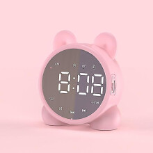 (pink) Detský budík s dotykovým zrkadlovým senzorom Bluetooth a digitálnym displejom do detskej izby