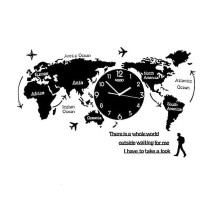 (40x80cm) Relógio de Parede Mapa Mundi Acrílico 30x60 cm Movimento Silencioso para Sala