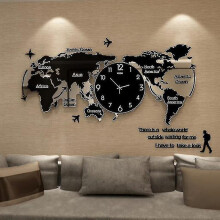 (30x60cm) Relógio de Parede Mapa Mundi Acrílico 30x60 cm Movimento Silencioso para Sala