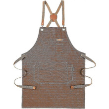 (Brown) Avental de Cozinha com Alças Cruzadas Ajustáveis, Tela de Algodão Resistente à Água, 4 Bolsos