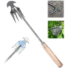 (Wooden Handle, 30cm) Sacho de Jardim de 4 Dentes, Aço Manganês Forjado, para Remoção de Ervas Daninhas e Arejamento de Solo