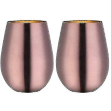 (Rose gold) Set aus 2 stielosen Weingläsern aus Edelstahl, kugelförmiges Design zur optimalen Temperaturerhaltung