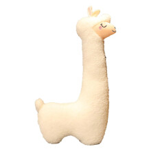 (White, 100cm) Alpaca kussen, lang, 75 cm x 100 cm, pluche, knuffelkussen met neksteun, wit/bruin