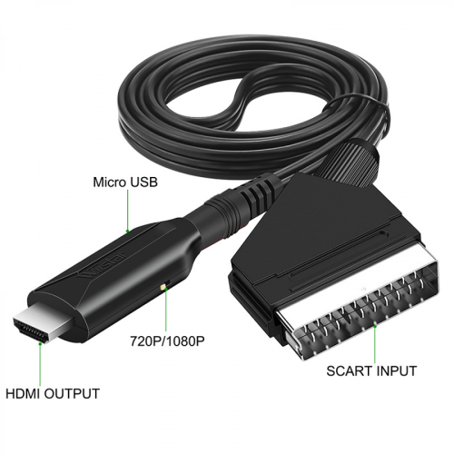 Μετατροπέας Scart σε HDMI με καλώδιο 1 μέτρου, προσαρμογέας AV για HDTV και σύγχρονες