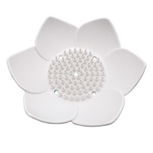 (White) Jabonera de silicona de 12,5 cm con orificios de drenaje, plato con forma de flor para lavabo de baño y encimera de cocina.