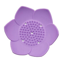 (Purple) Jabonera de silicona de 12,5 cm con orificios de drenaje, plato con forma de flor para lavabo de baño y encimera de cocina.