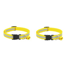 2X Adjustable Reflective Pet Collar Safety Release Buckle with Bell for Cat Dog (Yellow)