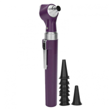 Kit diagnostico professionale per l'esame dell'orecchio: otoscopio, timpano, endoscopio, speculo viola.