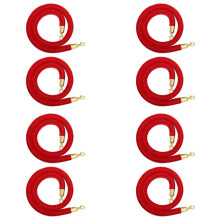 8 Pack Velvet Stanchion Rope with Gold Hooks, Crowd Control Rope Safety Barrier Red Carpet Decoration, 5 Feet Red