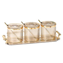 (Champagne) Set di 4 barattoni per spezie in acrilico trasparente con vassoio e cucchiaini, organizzazione per cucina