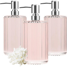 (Pink) Dispenser di sapone in vetro, confezione da 3, con erogatore a pompa lungo, a prova di perdite e antiscivolo.