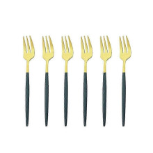 (green,gold) Garfo para Bolo Aço Inoxidável 13.5 cm (6 Unidades) para Casa e Festas