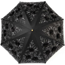 (Black) Parasol z filtrem UV UPF 50+ z haftowaną koronką, dwuwarstwowy, chroniący przed słońcem, deszczem i śniegiem