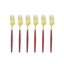 (red,gold) Zestaw 6 widelców do ciasta ze stali nierdzewnej, 13,5 cm, widelce deserowe do domu i na imprezę