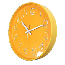 (Yellow) Nástenné hodiny 10 palcov okrúhle 3D digitálne quartzové, tichý chod, plastové, do domácej kancelárie, obývačky, spálne