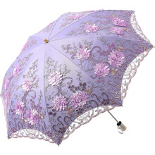 (Purple) Parasol z filtrem UV UPF 50+ z haftowaną koronką, dwuwarstwowy, chroniący przed słońcem, deszczem i śniegiem