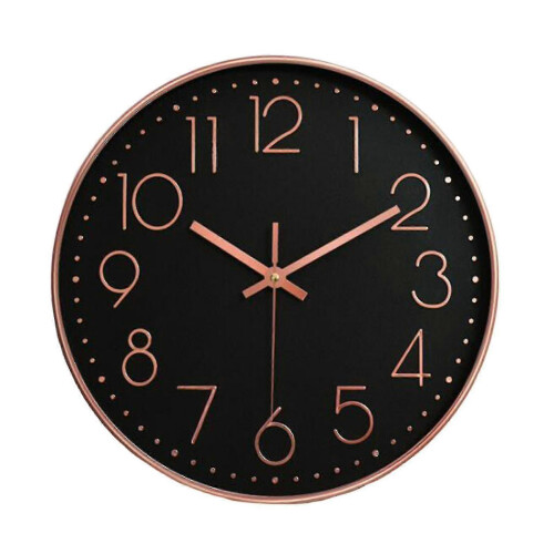 (Rose Gold-Black) Relógio de Parede Redondo 10 Polegadas Quartzo Digital 3D, Operação Silenciosa, para Casa Escritório Quarto