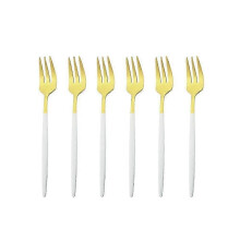 (white,gold) Garfo para Bolo Aço Inoxidável 13.5 cm (6 Unidades) para Casa e Festas