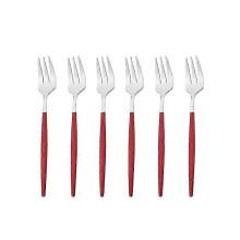 (red,silver) Garfo para Bolo Aço Inoxidável 13.5 cm (6 Unidades) para Casa e Festas