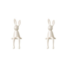 2X Long Eared Sitting Bunny Decor Room Decor Statue Sitting Bunny Figurine Statue for Desk Bookshelf Gift White