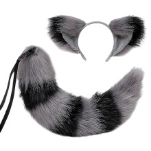 (Gray black color) Ketun korvat ja häntä -setti, säädettävä lankakehys, naamiaisjuhliin Halloween Cosplay -asuihin