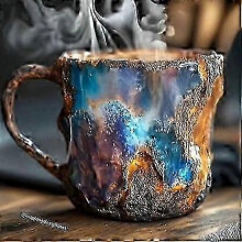 (Blue) Kaffeetasse aus Mineralkristall mit dekorativem Mineralienmuster, transparentem Harz, komfortablem Griff für Heißgetränke