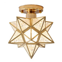 (Gold, B) Moravian Star Ceiling Light Tiffany Style Glass Pendant Three Colour Dimmable for Living Room Dining Room