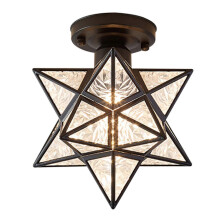 (Black, B) Moravian Star Ceiling Light Tiffany Style Glass Pendant Three Colour Dimmable for Living Room Dining Room