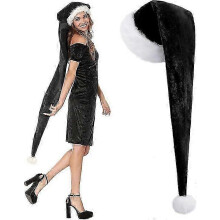 (Black) Vianočná čiapka 150 cm, veľkosť pre dospelých, dlhá plyšová látka na sviatočnú párty dekoráciu