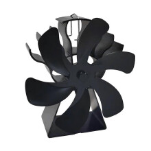 (Black) Self-Powered Stove Fan, 6-Blade Quiet Aluminium for Home Wood-Burning Fireplace