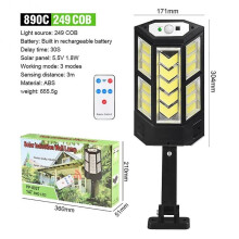 (890C 249COB) Lâmpada de Rua Solar 800W IP65 à Prova d'Água com Sensor de Movimento para Jardim