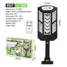 (892T 147SMD) Solar Street Light 800W IP65 Waterproof with Motion Sensor for Courtyard Garden Security Lighting