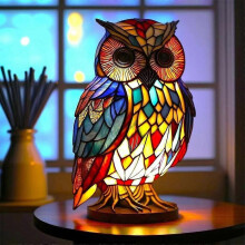 (Owl) Abajur de Mesa Animal em Resina 15cm, Luz Noturna Decorativa para Quarto Infantil