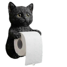 (Black cat) Suporte de Papel Higiênico em Forma de Gato para Parede, Compatível com Rolos Padrão e Jumbo, Design Poupa-Espaço